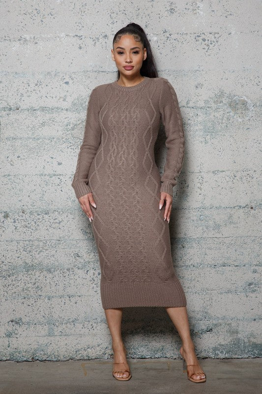 Charlize Cable Pattern Sweater Long Dresses - Mocha - ENE TRENDS -custom designed-personalized- tailored-suits-near me-shirt-clothes-dress-amazon-top-luxury-fashion-men-women-kids-streetwear-IG-best