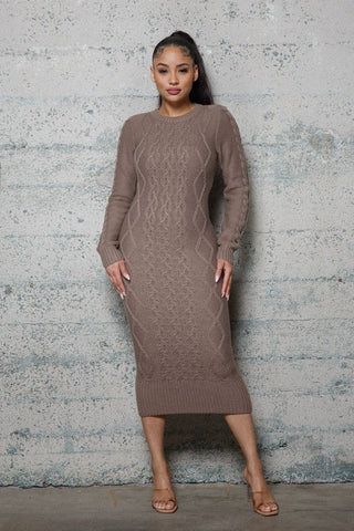 Charlize Cable Pattern Sweater Long Dresses - Mocha
