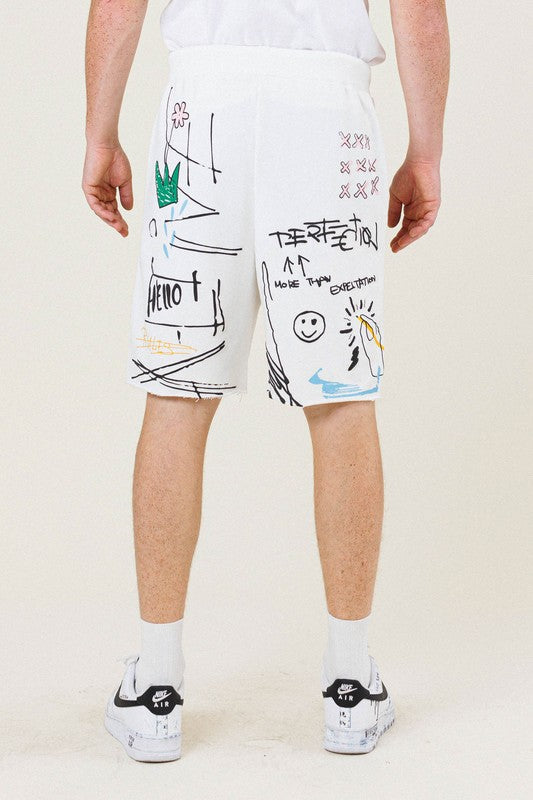 EASY HOUR GRAPHIC WHITE TERRY SHORTS - ENE TRENDS -custom designed-personalized- tailored-suits-near me-shirt-clothes-dress-amazon-top-luxury-fashion-men-women-kids-streetwear-IG-best