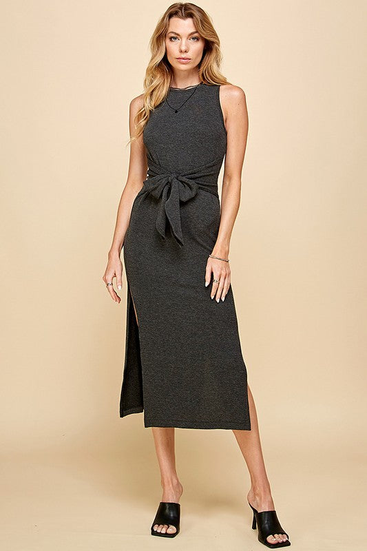 CHLOE SOLID SLEEVELESS DRESS WITH FRONT TIE COVER – ENE TRENDS