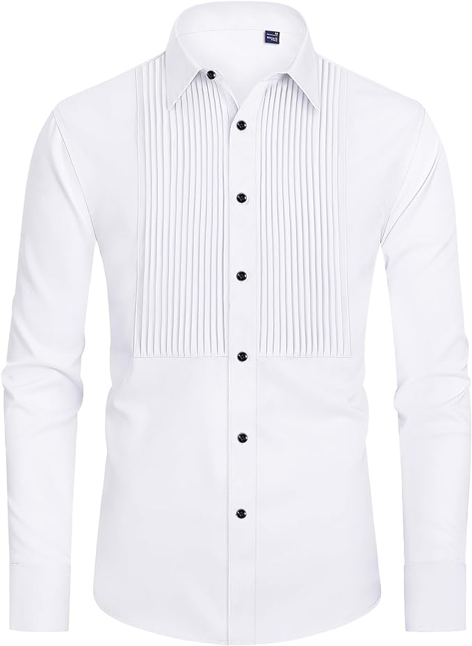 slim fit dress slacks Mens Pleated Tuxedo Dress Shirt (3XL)