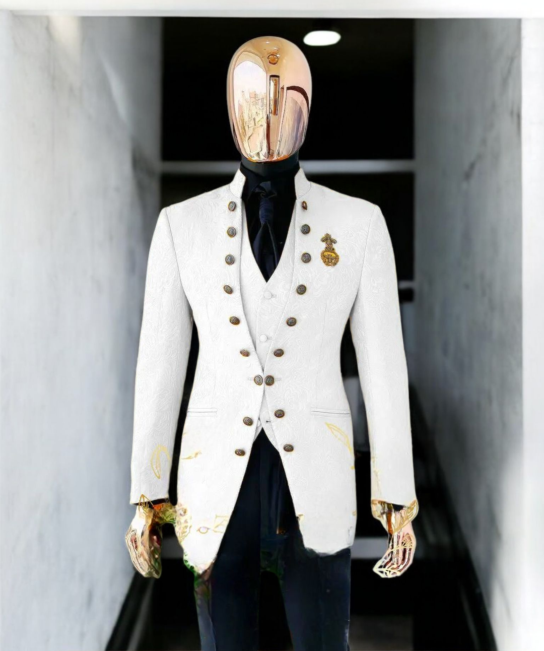Men's Luxury Brocade Embroidered 3-Piece Suit with Gold Crest - Custom Tailored Multi-Color Options