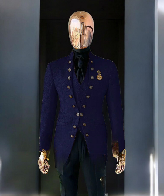 Men's Luxury Brocade Embroidered 3-Piece Suit with Gold Crest - Custom Tailored Multi-Color Options