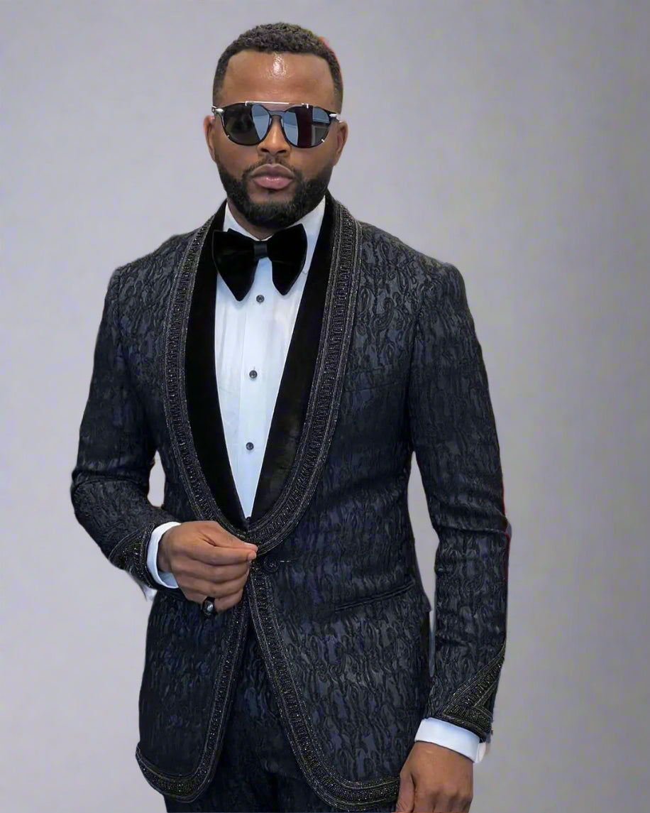 Men's Classic Black Luxury Design Crystal Beaded One Button Tailor-Made Two-Piece Suit