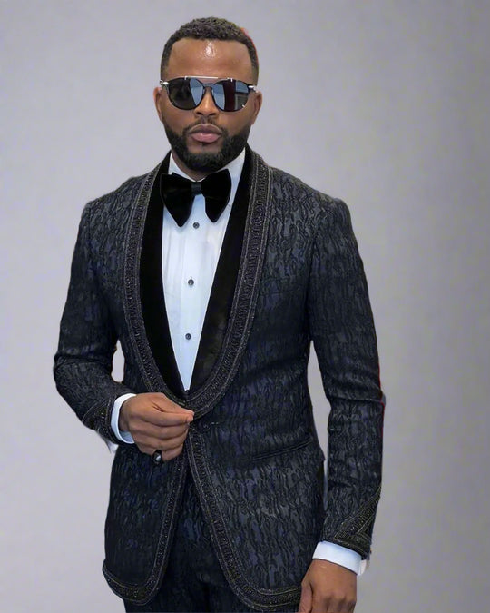 Men's Classic Black Luxury Design Crystal Beaded One Button Tailor-Made Two-Piece Suit