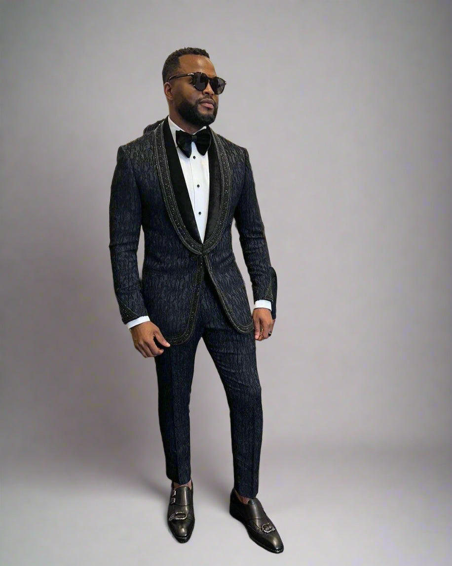 Men's Classic Black Luxury Design Crystal Beaded One Button Tailor-Made Two-Piece Suit