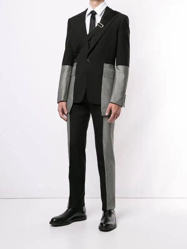 Color Gray Black Patchwork 2-piece Men's Suits