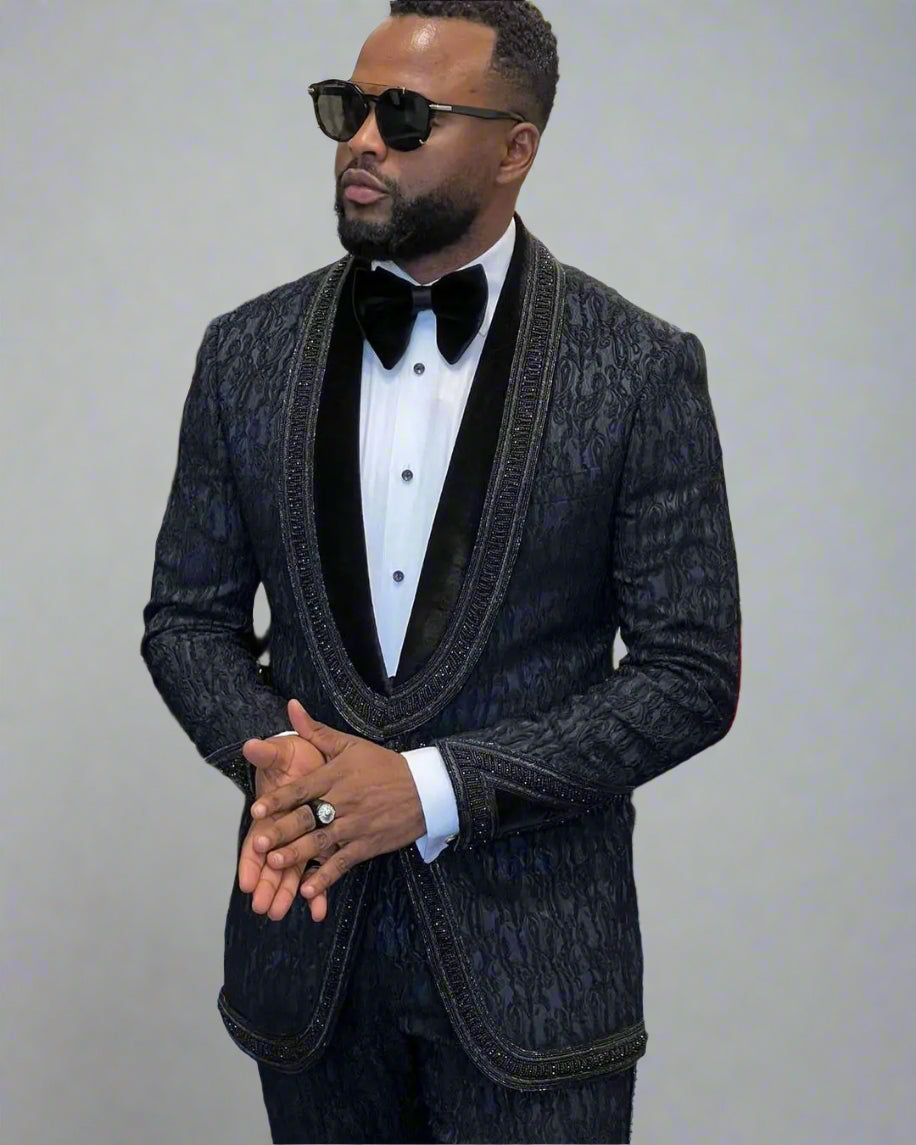 Men's Classic Black Luxury Design Crystal Beaded One Button Tailor-Made Two-Piece Suit