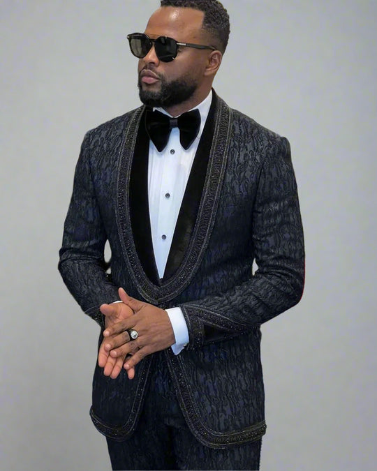 Men's Classic Black Luxury Design Crystal Beaded One Button Tailor-Made Two-Piece Suit