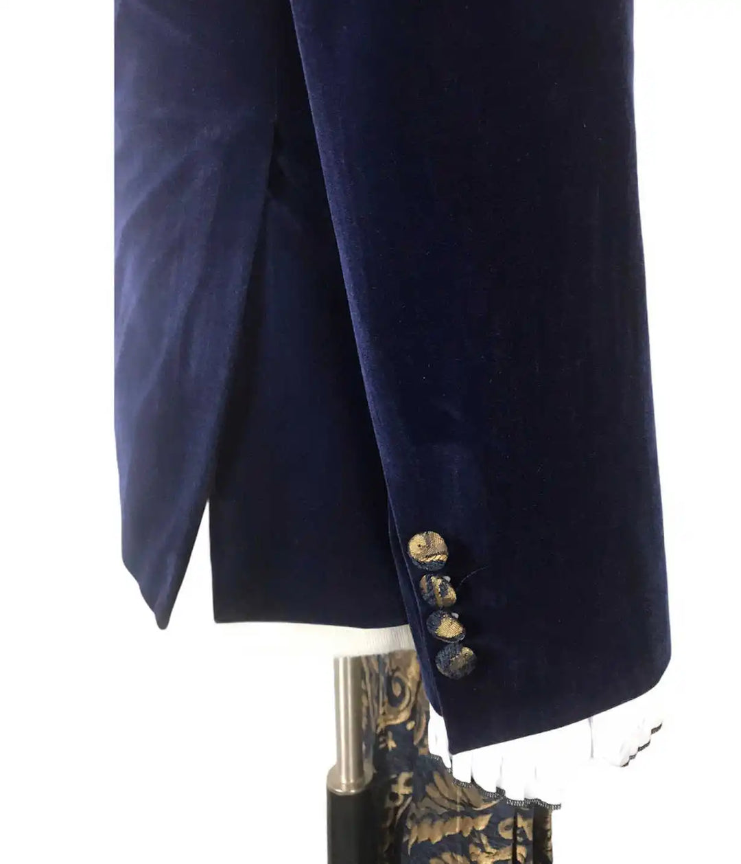 Men's Luxury Velvet Double Breasted Blazer Gold Leaf Design Shawl Lapel Pants 2 Piece Suit