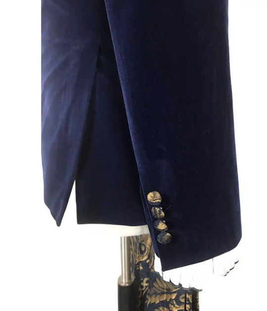 Men's Luxury Velvet Double Breasted Blazer Gold Leaf Design Shawl Lapel Pants 2 Piece Suit