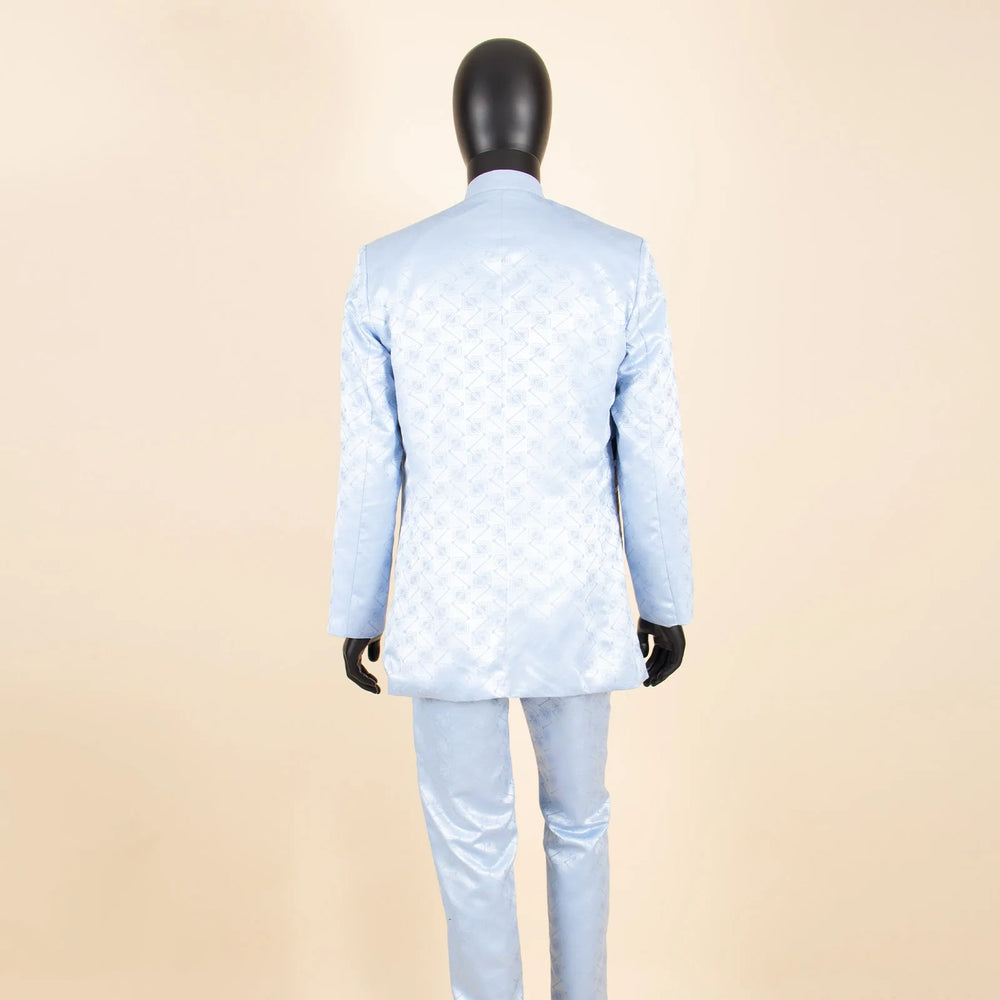 Mens Stand Collar Long Sleeve Blazer and Pants Foreign Traditional Wedding Tuxedo - White