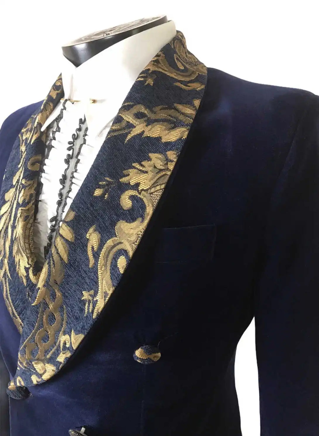 Men's Luxury Velvet Double Breasted Blazer Gold Leaf Design Shawl Lapel Pants 2 Piece Suit