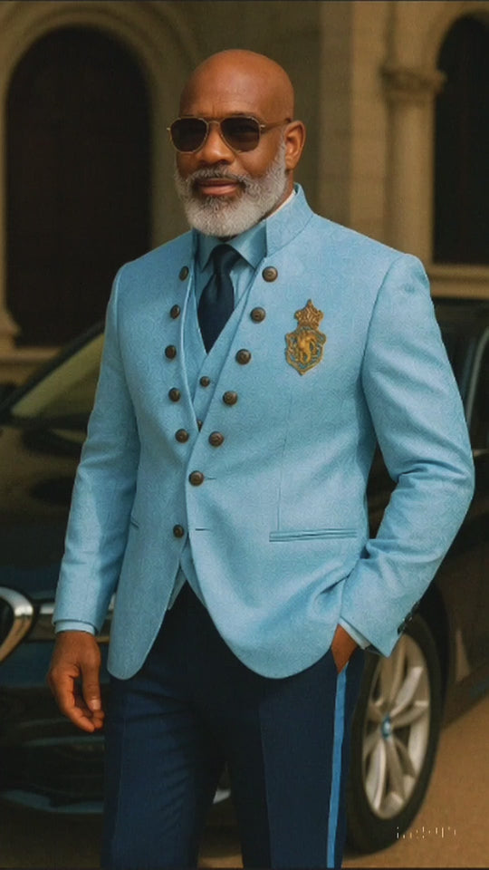 Men's Luxury Brocade Embroidered 3-Piece Suit with Gold Crest - Custom Tailored Multi-Color Options