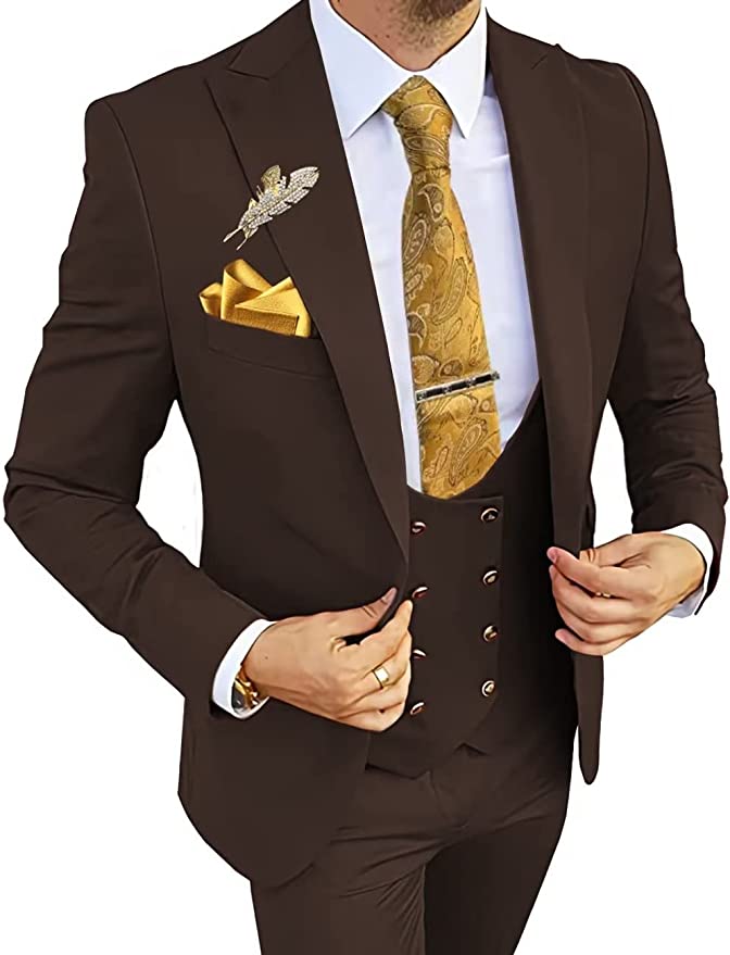 Finnegan Brown - Gold buttons-Single-Breasted 3 Piece Slim Fit Lapel Suit (Blazer+Pants+Vest) - ENE TRENDS -custom designed-personalized- tailored-suits-near me-shirt-clothes-dress-amazon-top-luxury-fashion-men-women-kids-streetwear-IG-best