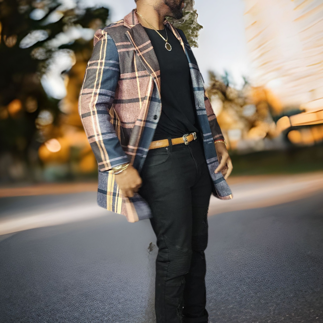 E.M. Mens Retro Plaid Print Mid-Length Woolen Style Coat Jacket II - ENE TRENDS -custom designed-personalized- tailored-suits-near me-shirt-clothes-dress-amazon-top-luxury-fashion-men-women-kids-streetwear-IG-best