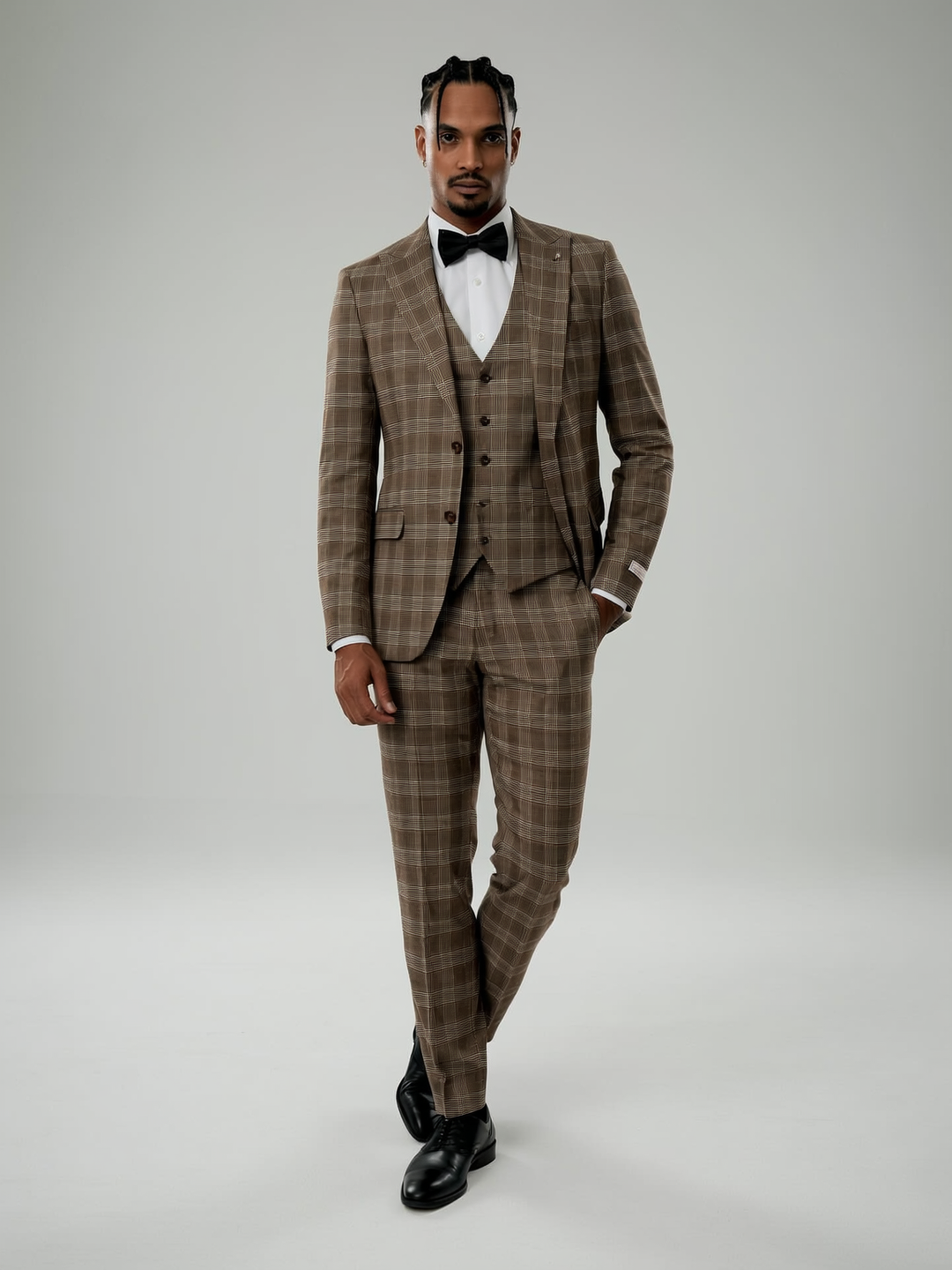 Mens Plaid Beige 3-Piece Suit Custom Tailor Made