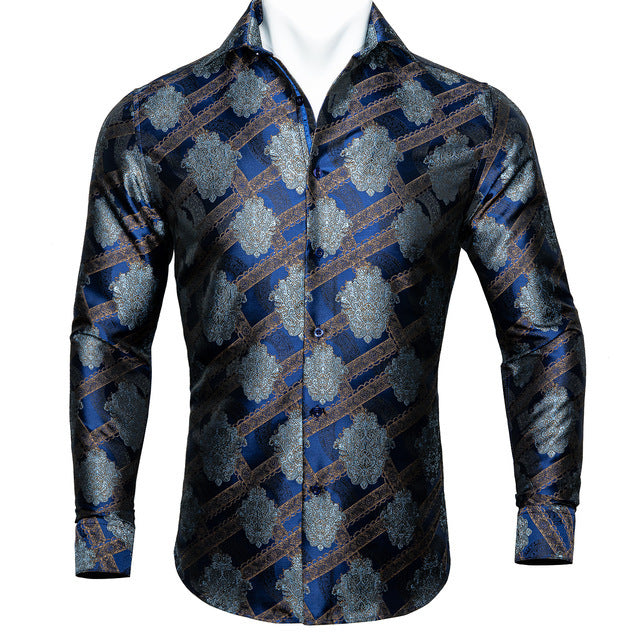 Paisley Floral Long Sleeve Silk Casual Men Shirts Designer Fit Barry Wang