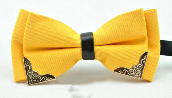 Elegant Polyester Bow Tie with Gold Accent Corners – Unisex Formal Accessory