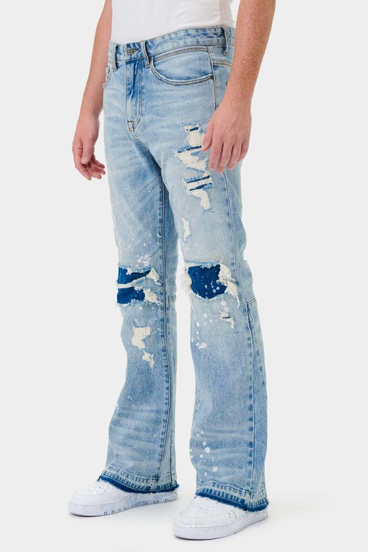 WICHO KNEE DESTROYED SLIM FLARE DENIM - ENE TRENDS -custom designed-personalized- tailored-suits-near me-shirt-clothes-dress-amazon-top-luxury-fashion-men-women-kids-streetwear-IG-best