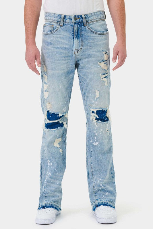 WICHO KNEE DESTROYED SLIM FLARE DENIM - ENE TRENDS -custom designed-personalized- tailored-suits-near me-shirt-clothes-dress-amazon-top-luxury-fashion-men-women-kids-streetwear-IG-best