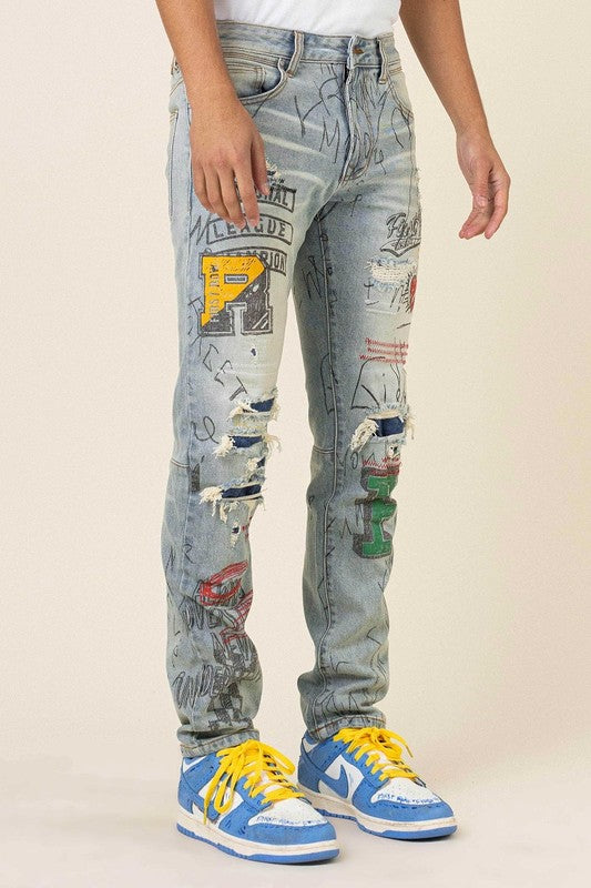 ART ALL OVER DOODLING SLIM FIT DENIM - ENE TRENDS -custom designed-personalized- tailored-suits-near me-shirt-clothes-dress-amazon-top-luxury-fashion-men-women-kids-streetwear-IG-best
