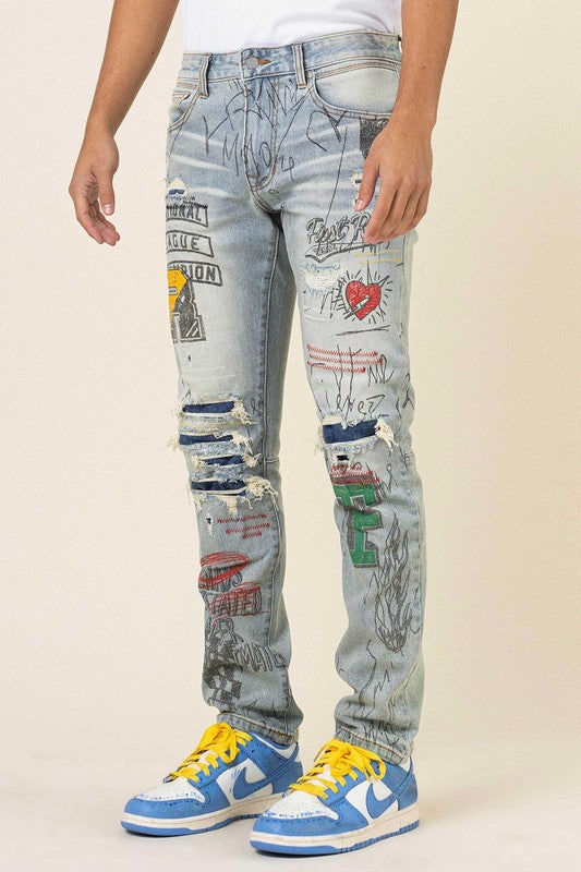 ART ALL OVER DOODLING SLIM FIT DENIM - ENE TRENDS -custom designed-personalized- tailored-suits-near me-shirt-clothes-dress-amazon-top-luxury-fashion-men-women-kids-streetwear-IG-best