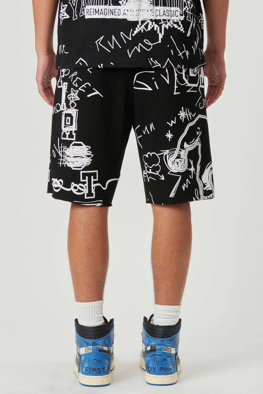 EXTRA PUFF ALLOVER HAND DOODLING PRINTED SHORTS - ENE TRENDS -custom designed-personalized- tailored-suits-near me-shirt-clothes-dress-amazon-top-luxury-fashion-men-women-kids-streetwear-IG-best