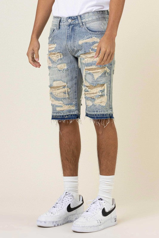 HEAVY RIP&REPAIR  RELEASED HEM DENIM  SHORTS - ENE TRENDS -custom designed-personalized- tailored-suits-near me-shirt-clothes-dress-amazon-top-luxury-fashion-men-women-kids-streetwear-IG-best