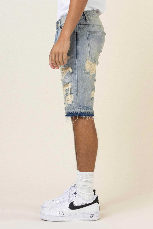 HEAVY RIP&REPAIR  RELEASED HEM DENIM  SHORTS - ENE TRENDS -custom designed-personalized- tailored-suits-near me-shirt-clothes-dress-amazon-top-luxury-fashion-men-women-kids-streetwear-IG-best