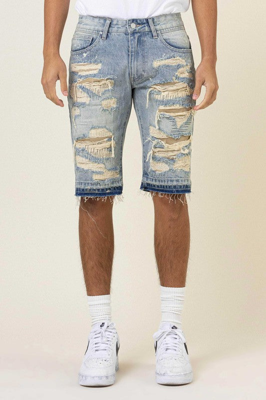 HEAVY RIP&REPAIR  RELEASED HEM DENIM  SHORTS - ENE TRENDS -custom designed-personalized- tailored-suits-near me-shirt-clothes-dress-amazon-top-luxury-fashion-men-women-kids-streetwear-IG-best