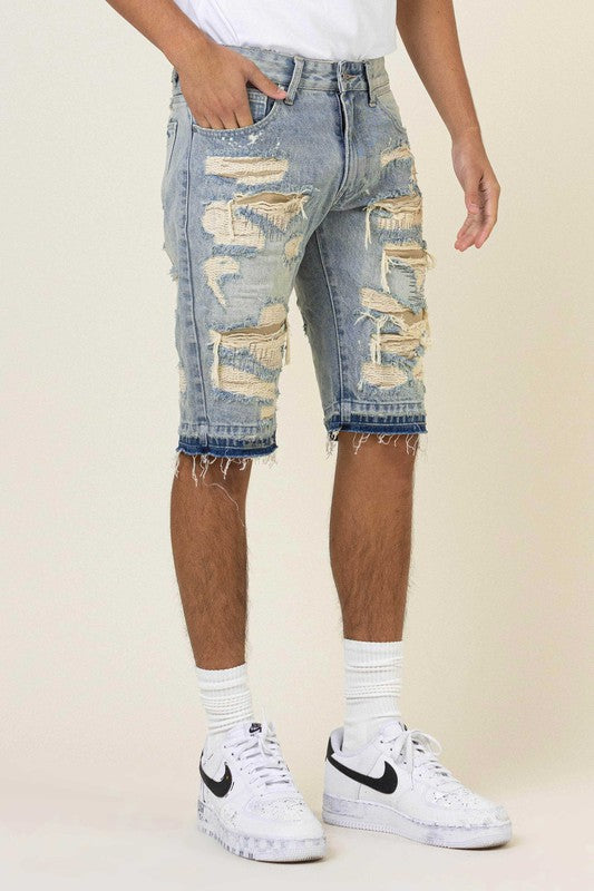 HEAVY RIP&REPAIR  RELEASED HEM DENIM  SHORTS - ENE TRENDS -custom designed-personalized- tailored-suits-near me-shirt-clothes-dress-amazon-top-luxury-fashion-men-women-kids-streetwear-IG-best