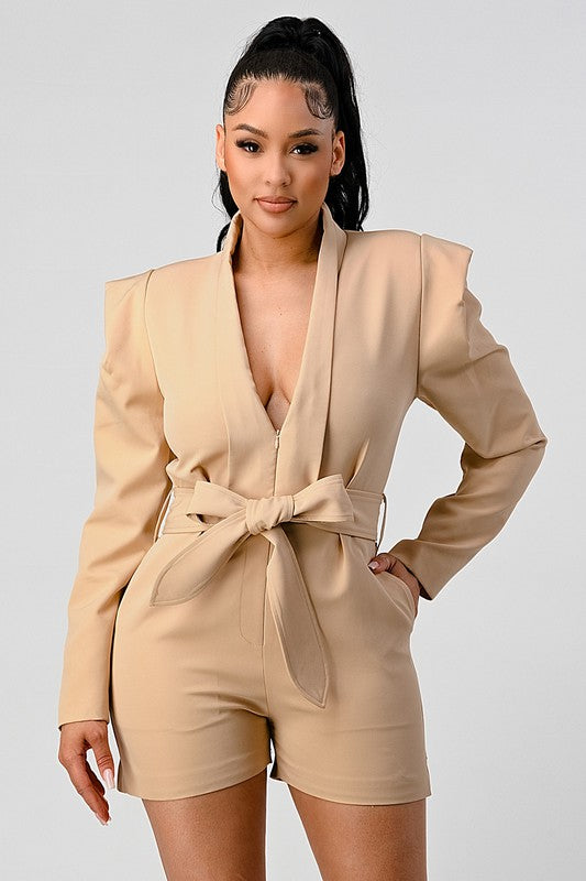 Nadine Business casual blazer romper with belt