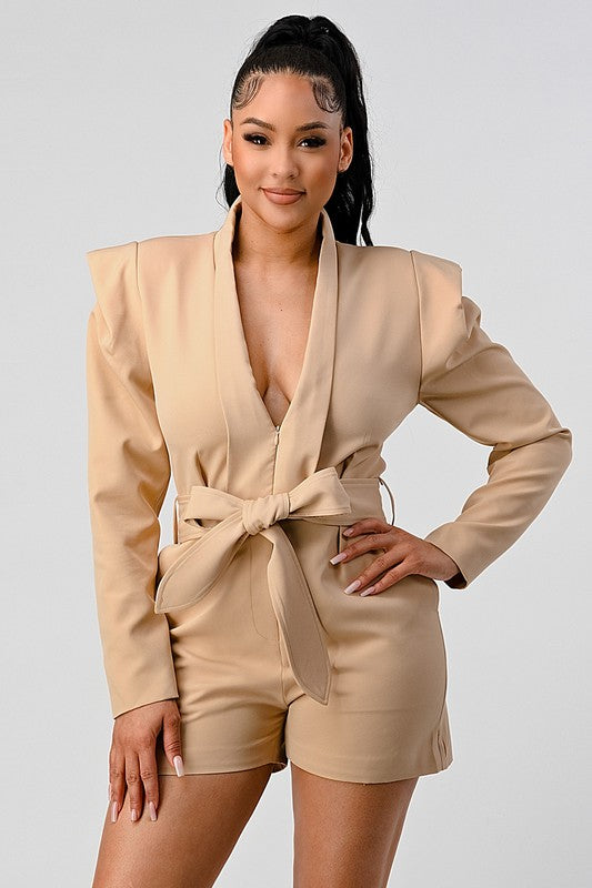 Nadine Business casual blazer romper with belt