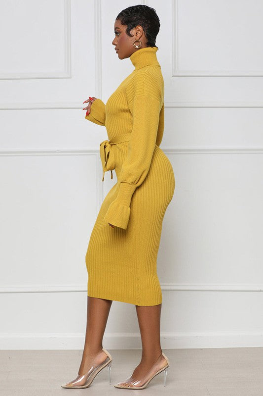 Casual Yellow Bodycon Sweater Dress with Sleeves Yellow / Medium Casual Yellow Bodycon Sweater Dress with Sleeves Yellow / Medium