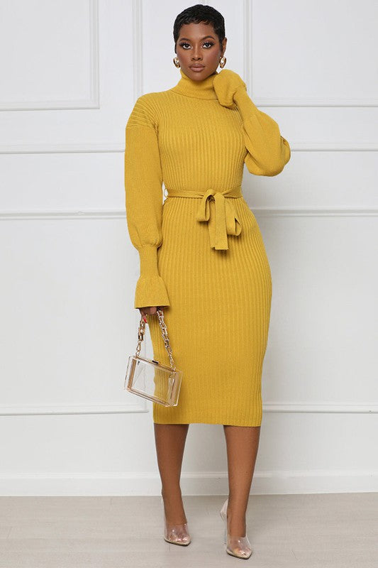 Casual Yellow Bodycon Sweater Dress with Sleeves Yellow / Medium Casual Yellow Bodycon Sweater Dress with Sleeves Yellow / Medium