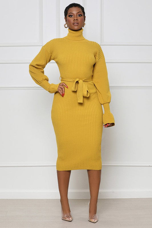 Casual Yellow Bodycon Sweater Dress with Sleeves Yellow / Medium Casual Yellow Bodycon Sweater Dress with Sleeves Yellow / Medium