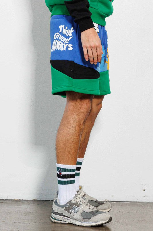 THINK GREEN CUT&SEW GRAPHIC SHORTS - ENE TRENDS -custom designed-personalized- tailored-suits-near me-shirt-clothes-dress-amazon-top-luxury-fashion-men-women-kids-streetwear-IG-best