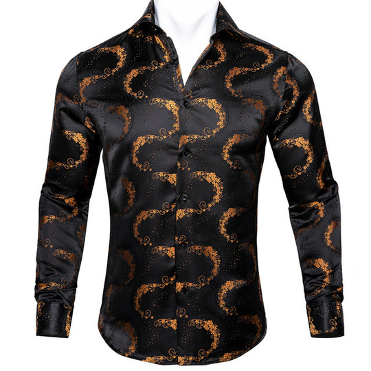 Paisley Floral Long Sleeve Silk Casual Men Shirts Designer Fit Barry Wang