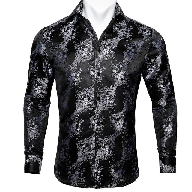 Paisley Floral Long Sleeve Silk Casual Men Shirts Designer Fit Barry Wang