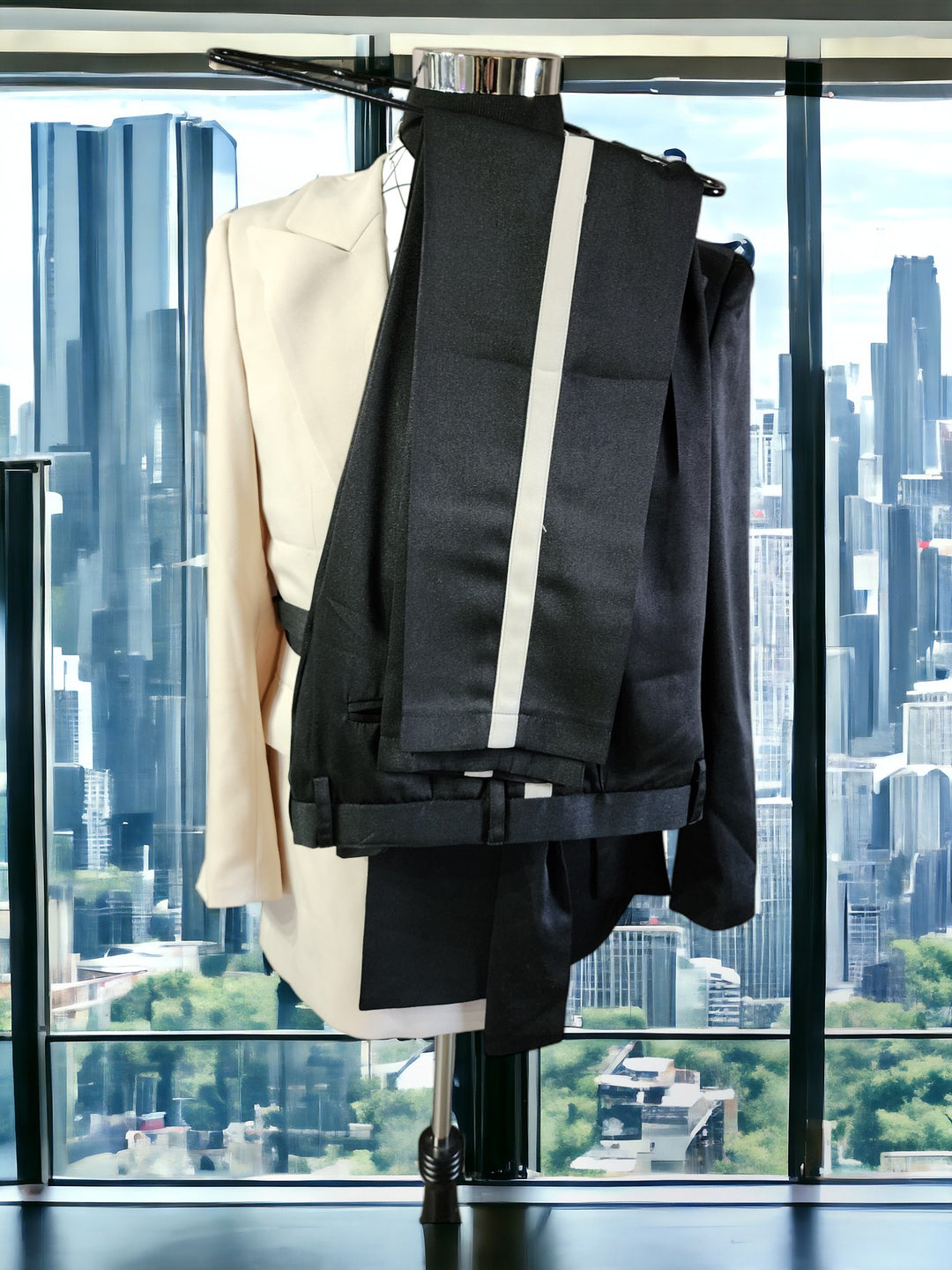 Collin Trendy Formal Split Design Detail Belt 2 Piece Suit