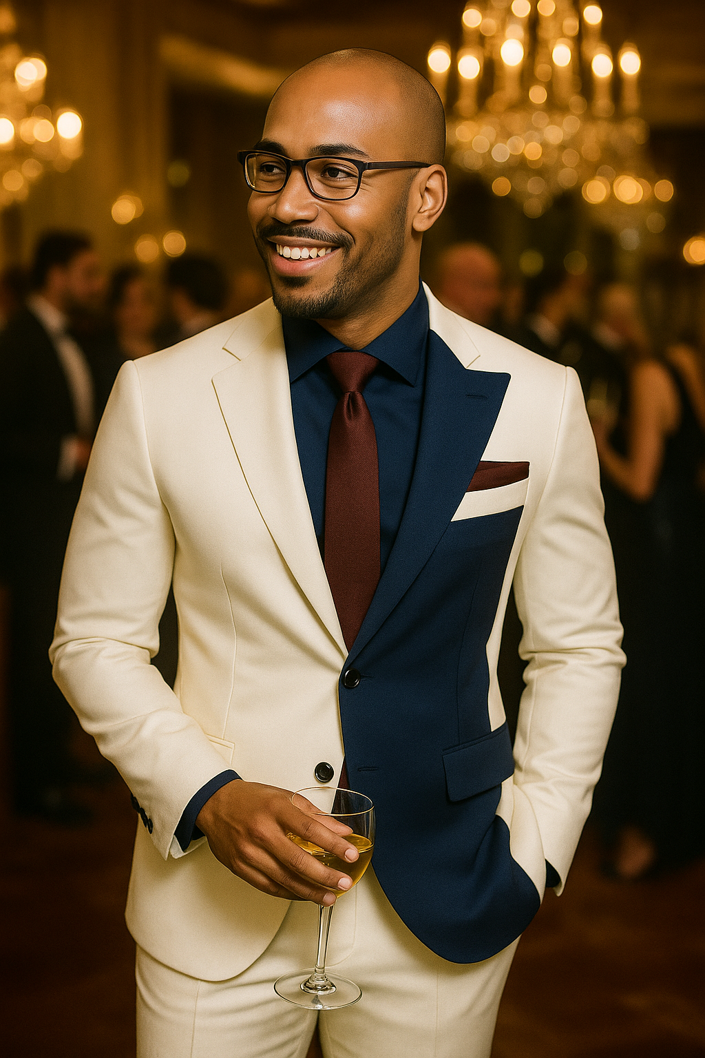 Navy Contrast Panel Modern Suit – Cream & Blue, Contemporary Tailored Fit