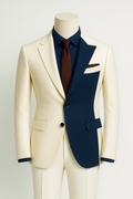 Navy Contrast Panel Modern Suit – Cream & Blue, Contemporary Tailored Fit