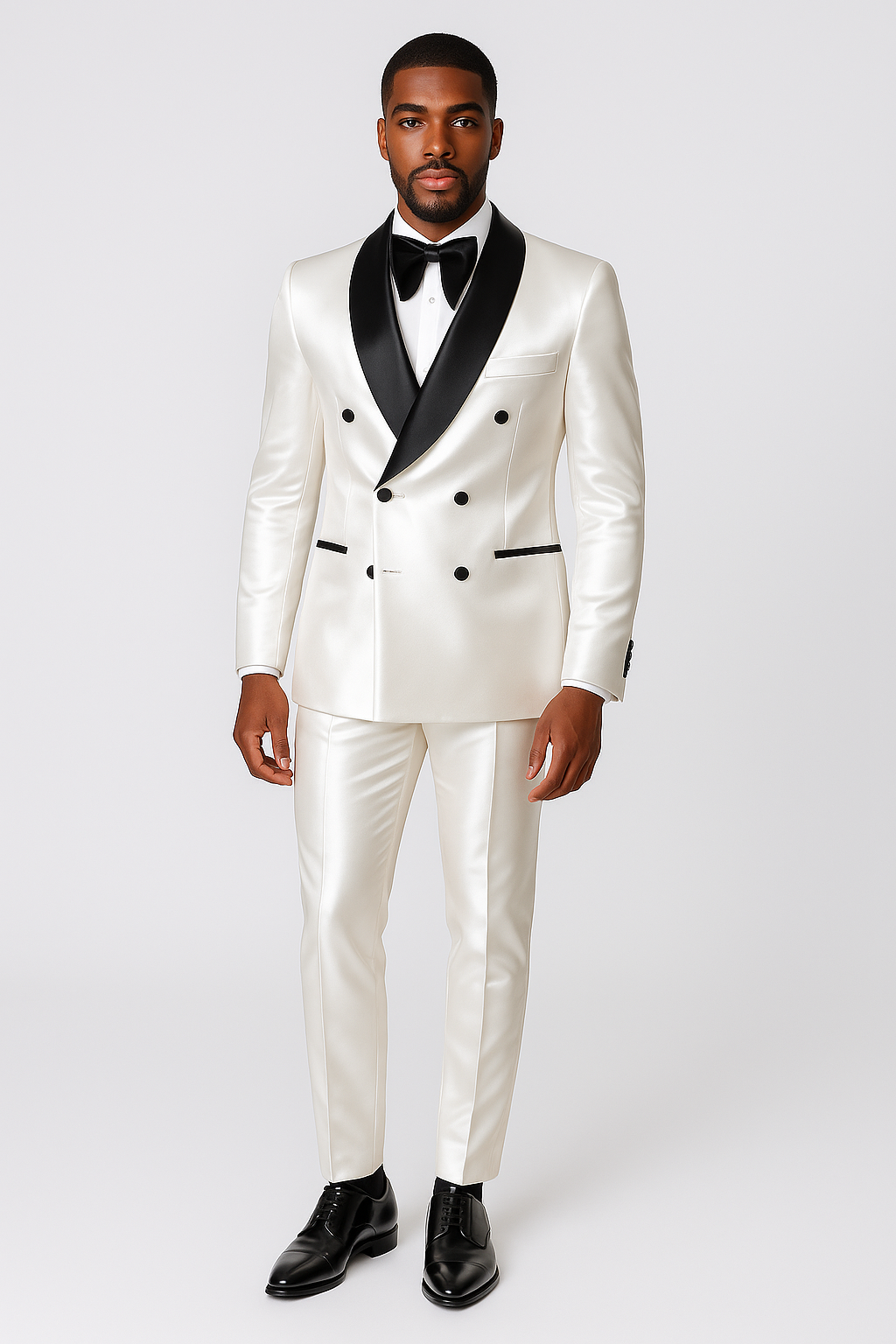 Luxury White Satin Double Breasted Suit - Custom Made