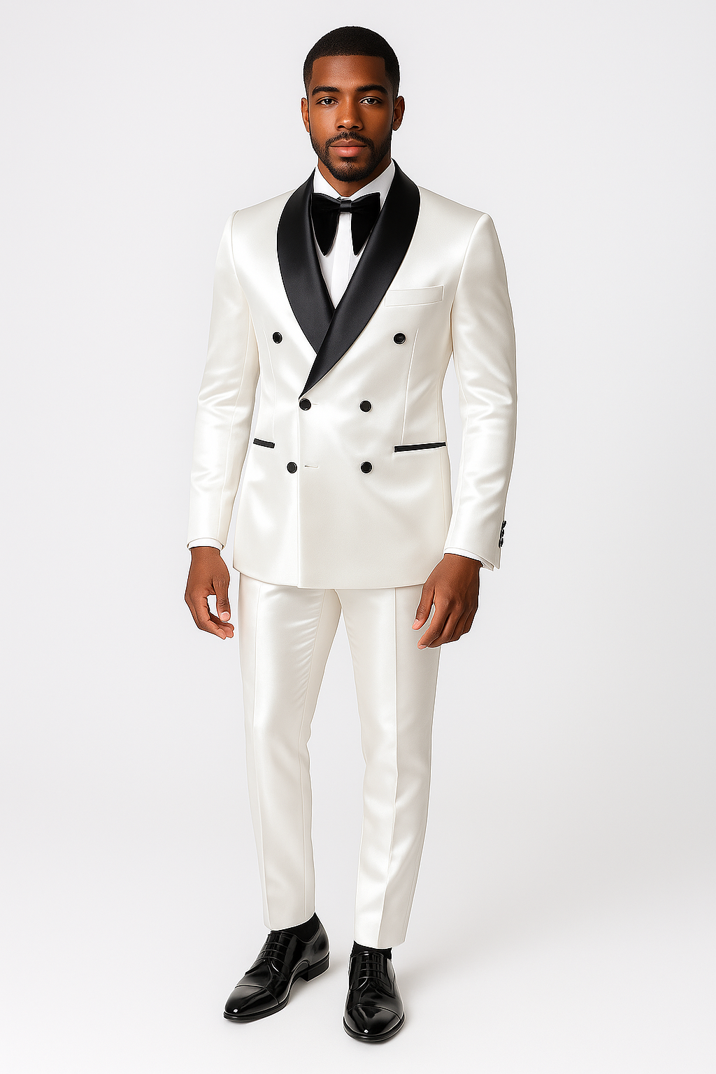 Luxury White Satin Double Breasted Suit - Custom Made