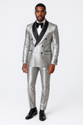 Luxury White Satin Double Breasted Suit - Custom Made