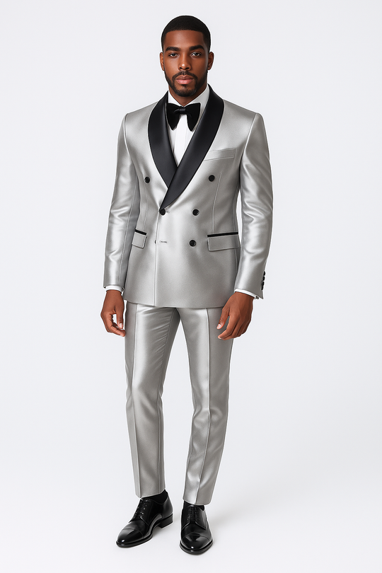 Luxury White Satin Double Breasted Suit - Custom Made