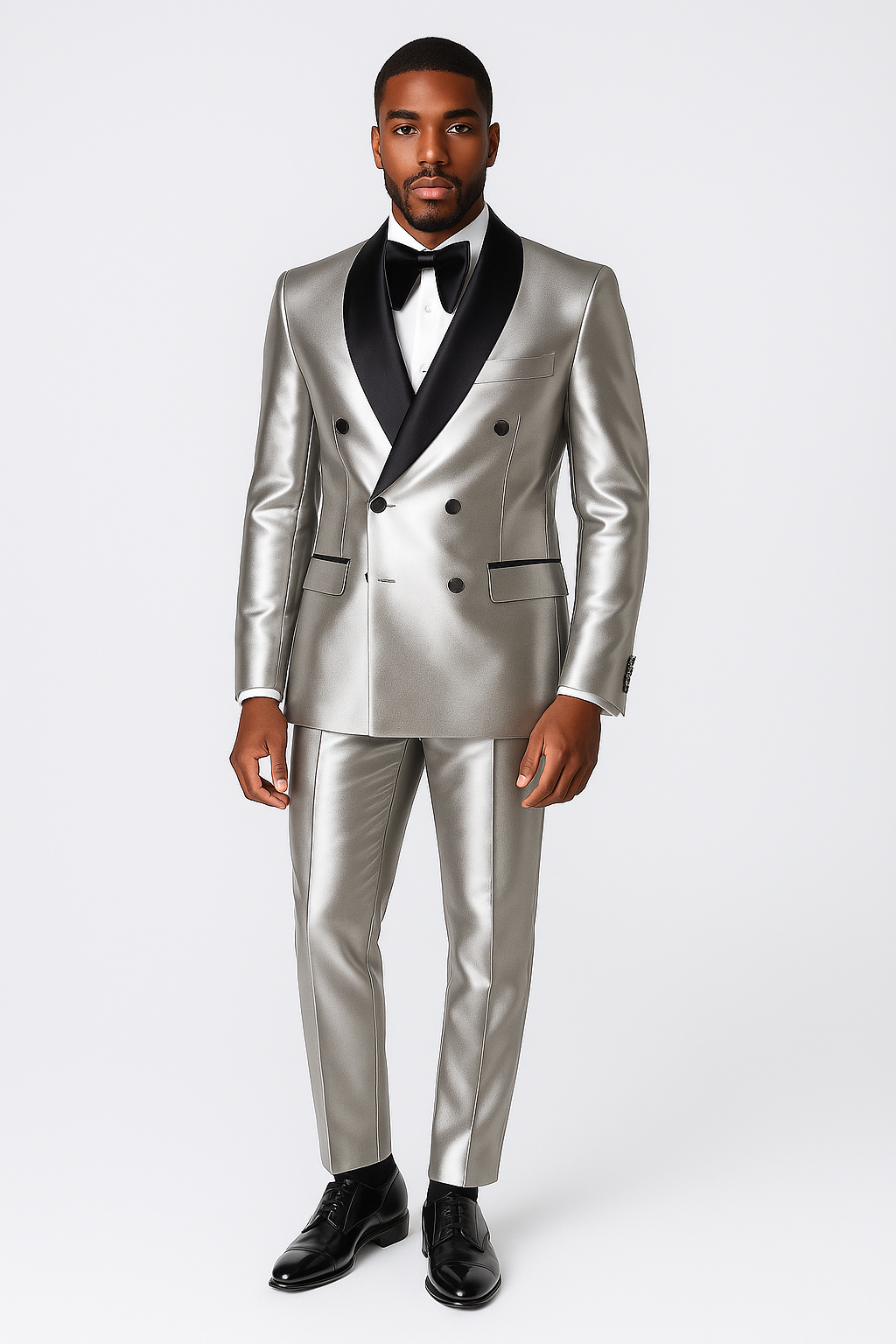 Luxury White Satin Double Breasted Suit - Custom Made