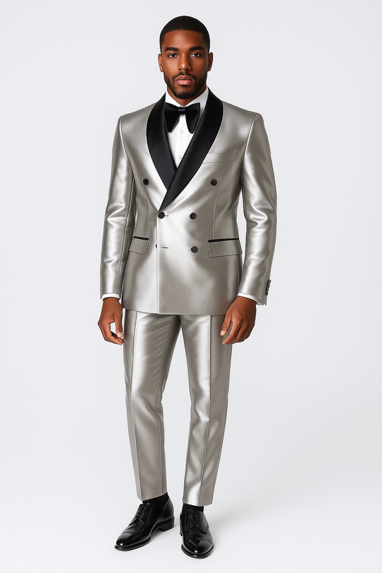 Luxury White Satin Double Breasted Suit - Custom Made