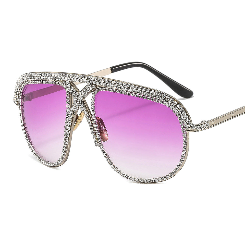 Retro Metal Diamond-studded Aviator Vintage Glasses Trendy Shades